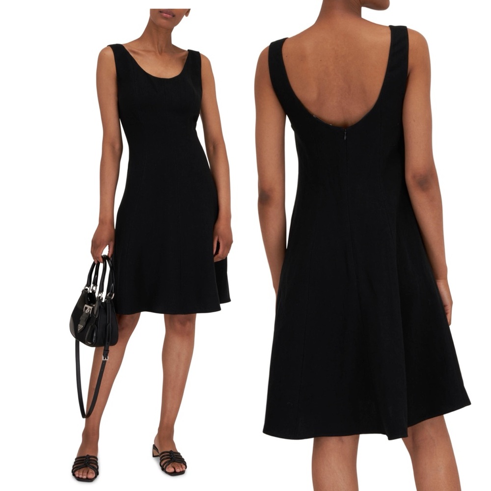 VINCE Paneled Scoop Neck A Line Dress Linen Blend NWT $495  Black Small